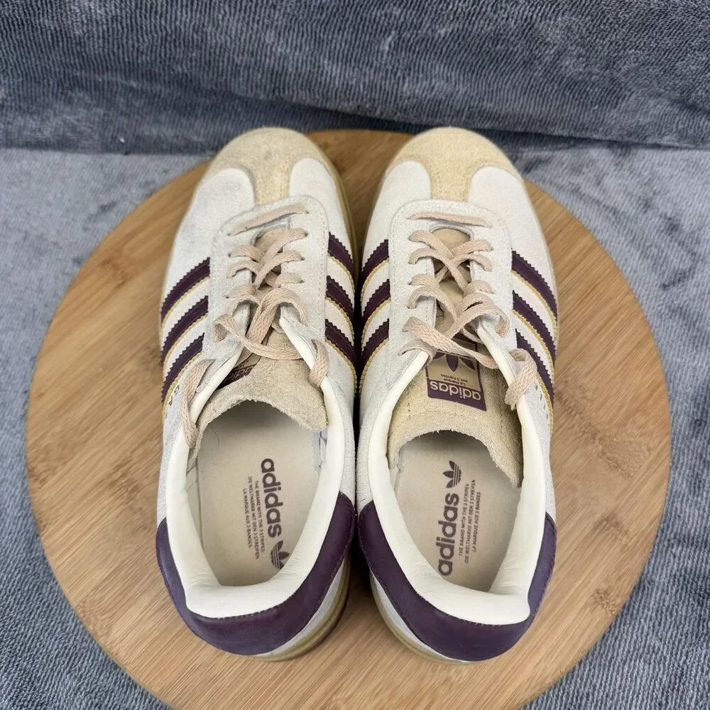 Adidas Gazelle Shoes Womens Size 7.5 Beige Purple Suede Platform Sneakers